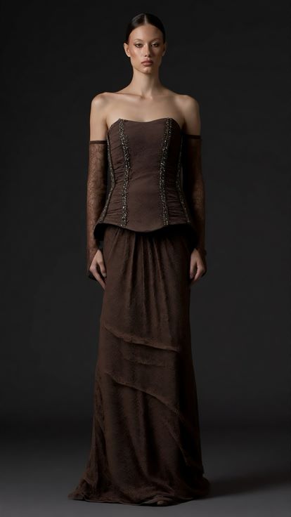 Cappuccino Peplum Detaylı  Dantelli Abiye  Elbise